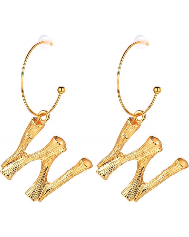 Bamboo Initial Earrings Stainless Steel 18k Gold Plated Half-Hoop Drop Letter Earrings for Women W $10.24 Earrings