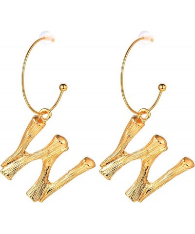 Bamboo Initial Earrings Stainless Steel 18k Gold Plated Half-Hoop Drop Letter Earrings for Women W $10.24 Earrings