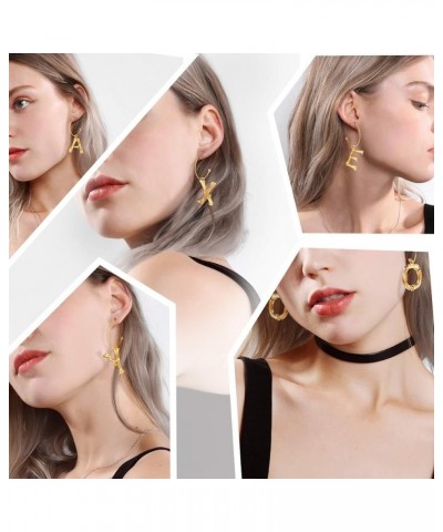 Bamboo Initial Earrings Stainless Steel 18k Gold Plated Half-Hoop Drop Letter Earrings for Women W $10.24 Earrings