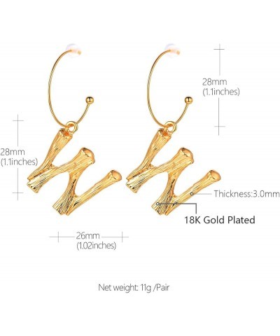 Bamboo Initial Earrings Stainless Steel 18k Gold Plated Half-Hoop Drop Letter Earrings for Women W $10.24 Earrings