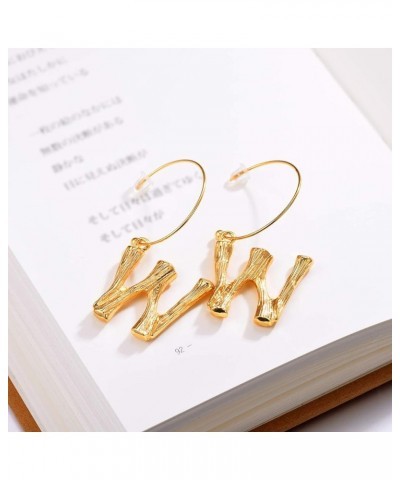 Bamboo Initial Earrings Stainless Steel 18k Gold Plated Half-Hoop Drop Letter Earrings for Women W $10.24 Earrings