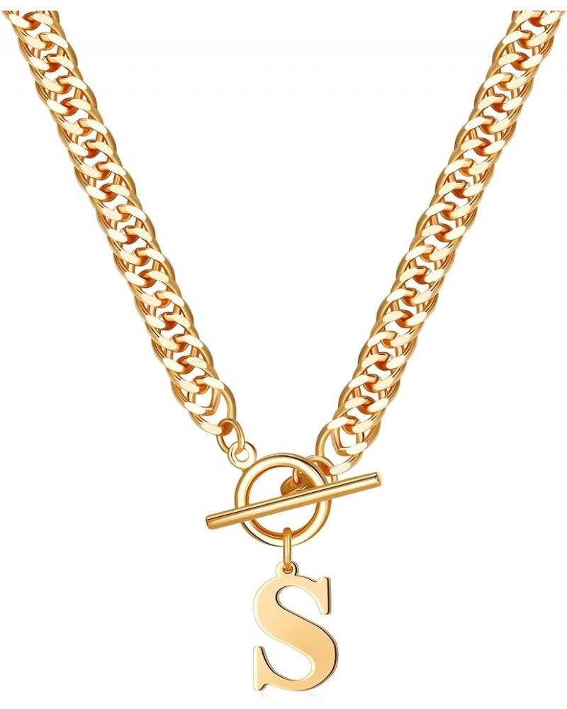 14K Gold Cuban Initial Necklaces for Women Girls | Silver Letter Chunky Chain Choker Rose Gold Necklace Gifts 03-Gold S $8.99...