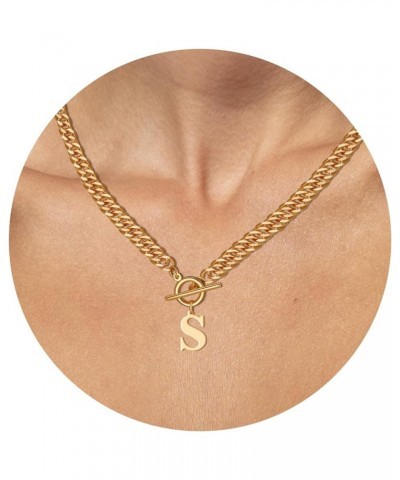 14K Gold Cuban Initial Necklaces for Women Girls | Silver Letter Chunky Chain Choker Rose Gold Necklace Gifts 03-Gold S $8.99...