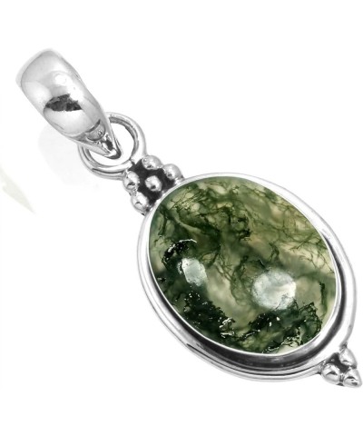 925 Sterling Silver Handmade Pendant for Women 10x14 Oval Gemstone Costume Silver Jewelry for Gift (99553_P) Moss Agate $20.4...