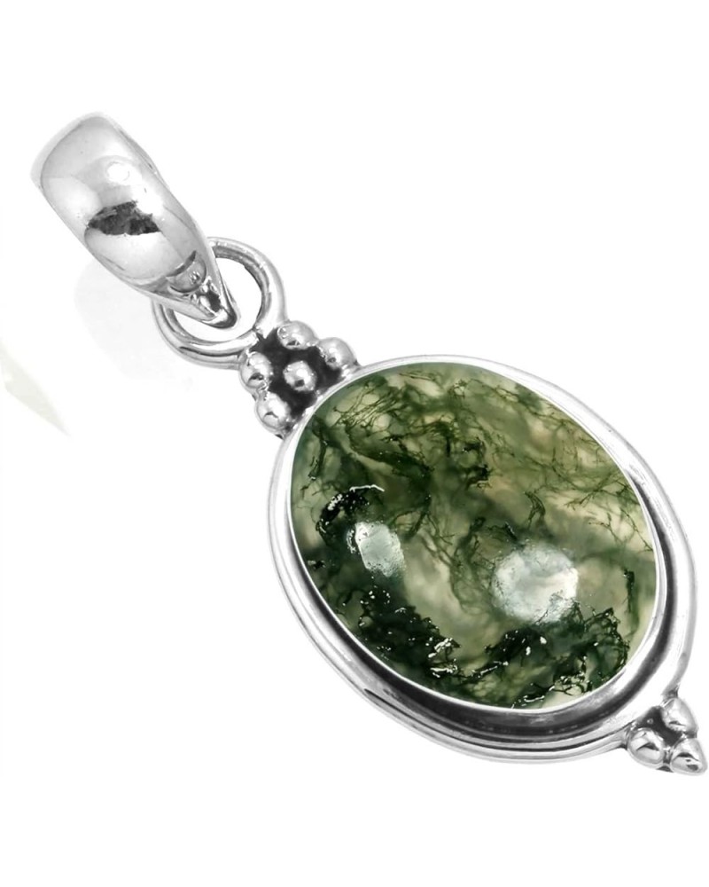 925 Sterling Silver Handmade Pendant for Women 10x14 Oval Gemstone Costume Silver Jewelry for Gift (99553_P) Moss Agate $20.4...