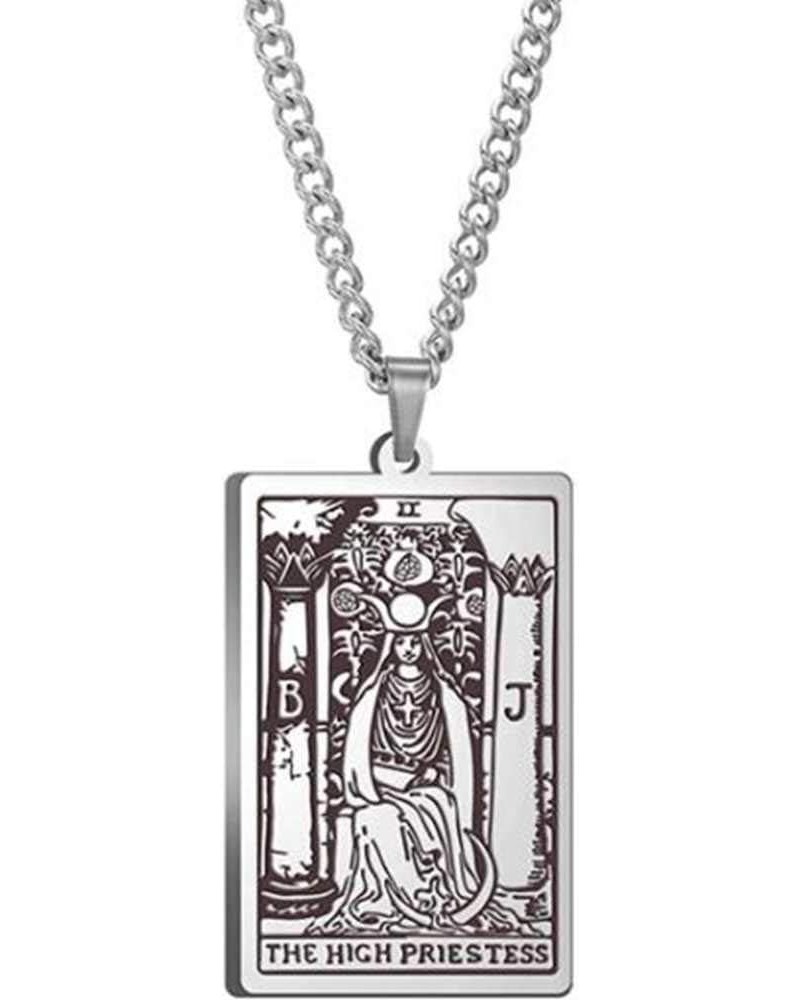 Retro Vintage Stainless Steel Tarot Card Rider Waite Pendant Necklace The High Priestess $8.24 Necklaces