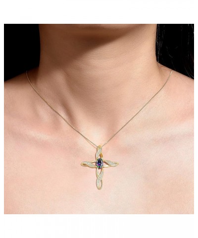 Necklaces for Women Yellow Gold Plated Silver 925 Cross Necklace with Gemstone & Diamonds Pendant with 18" Chain 7X5MM Births...