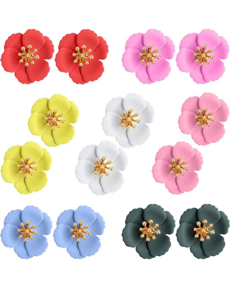 7 Pairs Boho Flower Stud Earrings for Women Girls, Flower Shaped Daisy Earrings with Gold Bud Sweet Style $7.13 Earrings