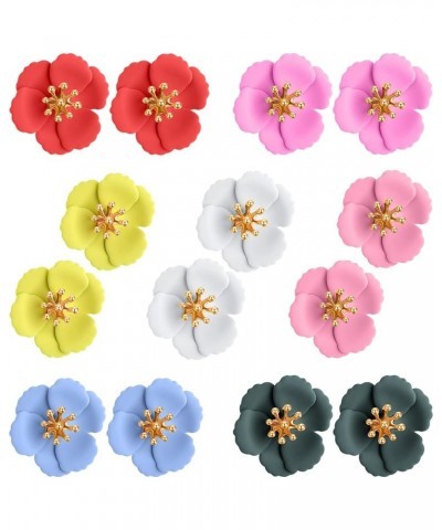 7 Pairs Boho Flower Stud Earrings for Women Girls, Flower Shaped Daisy Earrings with Gold Bud Sweet Style $7.13 Earrings