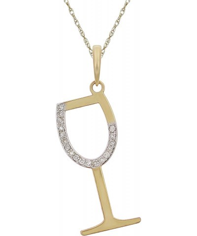 10k Yellow Gold 0.03 ctw Diamond-Studded Wine Glass Shaped Pendant Necklace 18" (I-J Color, I1-I2 Clarity) $47.25 Necklaces