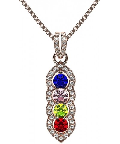 Halo Tower Mothers Birthstone Necklace w/ 3-6 Simulated Gemstones in Silver, 10K, or 14K Gold for Women Rose Gold - 14K $38.2...