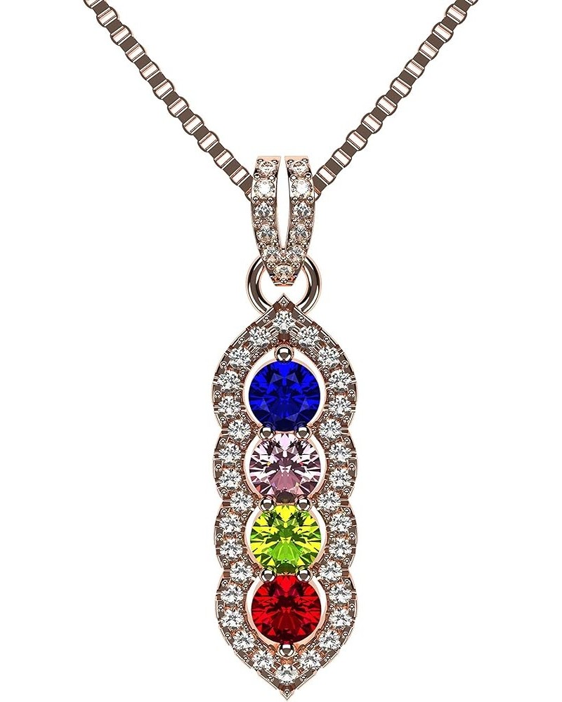 Halo Tower Mothers Birthstone Necklace w/ 3-6 Simulated Gemstones in Silver, 10K, or 14K Gold for Women Rose Gold - 14K $38.2...