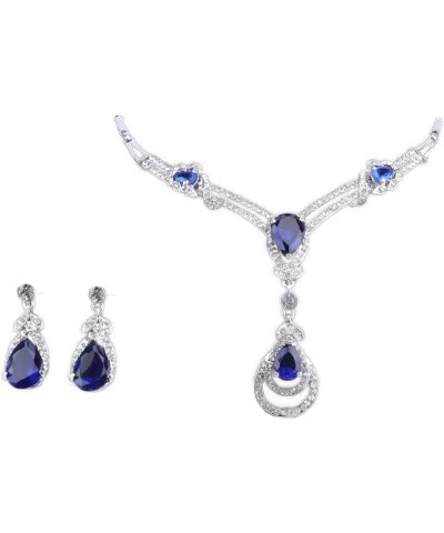 Women Cubic Zirconia Gold Plated Austrian Crystal Water Drop Necklace Earring Jewelry Set Fit with Wedding Dress Silver Blue ...