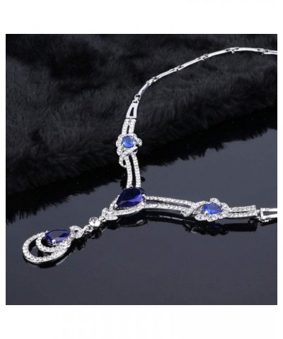 Women Cubic Zirconia Gold Plated Austrian Crystal Water Drop Necklace Earring Jewelry Set Fit with Wedding Dress Silver Blue ...