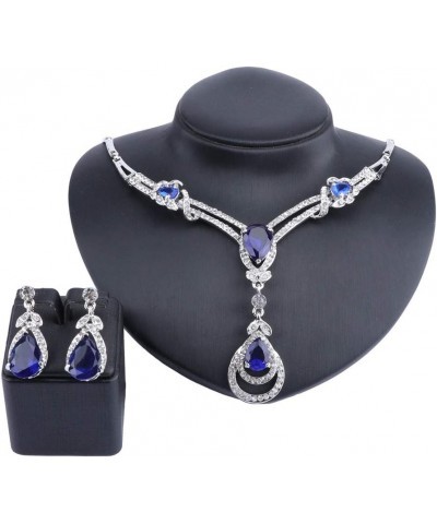 Women Cubic Zirconia Gold Plated Austrian Crystal Water Drop Necklace Earring Jewelry Set Fit with Wedding Dress Silver Blue ...