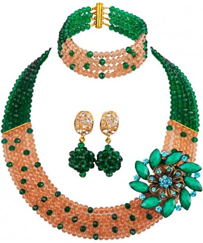 5 Rows Women's Fashion African Beads Nigerian Necklace Bridal Wedding Jewelry Sets Army Green Peach $20.64 Jewelry Sets