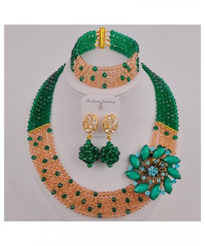 5 Rows Women's Fashion African Beads Nigerian Necklace Bridal Wedding Jewelry Sets Army Green Peach $20.64 Jewelry Sets