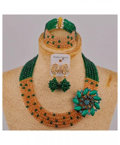 5 Rows Women's Fashion African Beads Nigerian Necklace Bridal Wedding Jewelry Sets Army Green Peach $20.64 Jewelry Sets