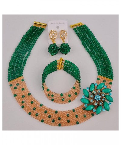 5 Rows Women's Fashion African Beads Nigerian Necklace Bridal Wedding Jewelry Sets Army Green Peach $20.64 Jewelry Sets