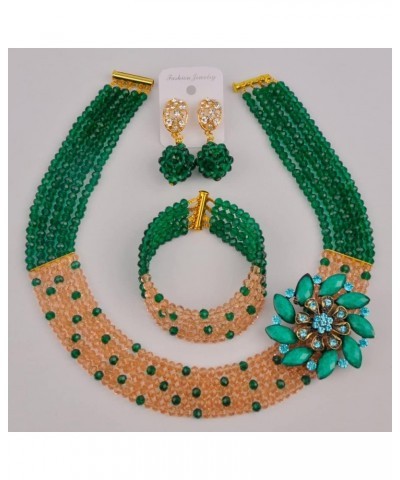 5 Rows Women's Fashion African Beads Nigerian Necklace Bridal Wedding Jewelry Sets Army Green Peach $20.64 Jewelry Sets