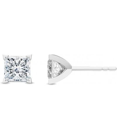 1-5 Carat (ctw) White Gold Princess Cut LAB GROWN Diamond Solitaire Earrings (Color D-E Clarity VS1-VS2) Platinum 2.0 carats ...