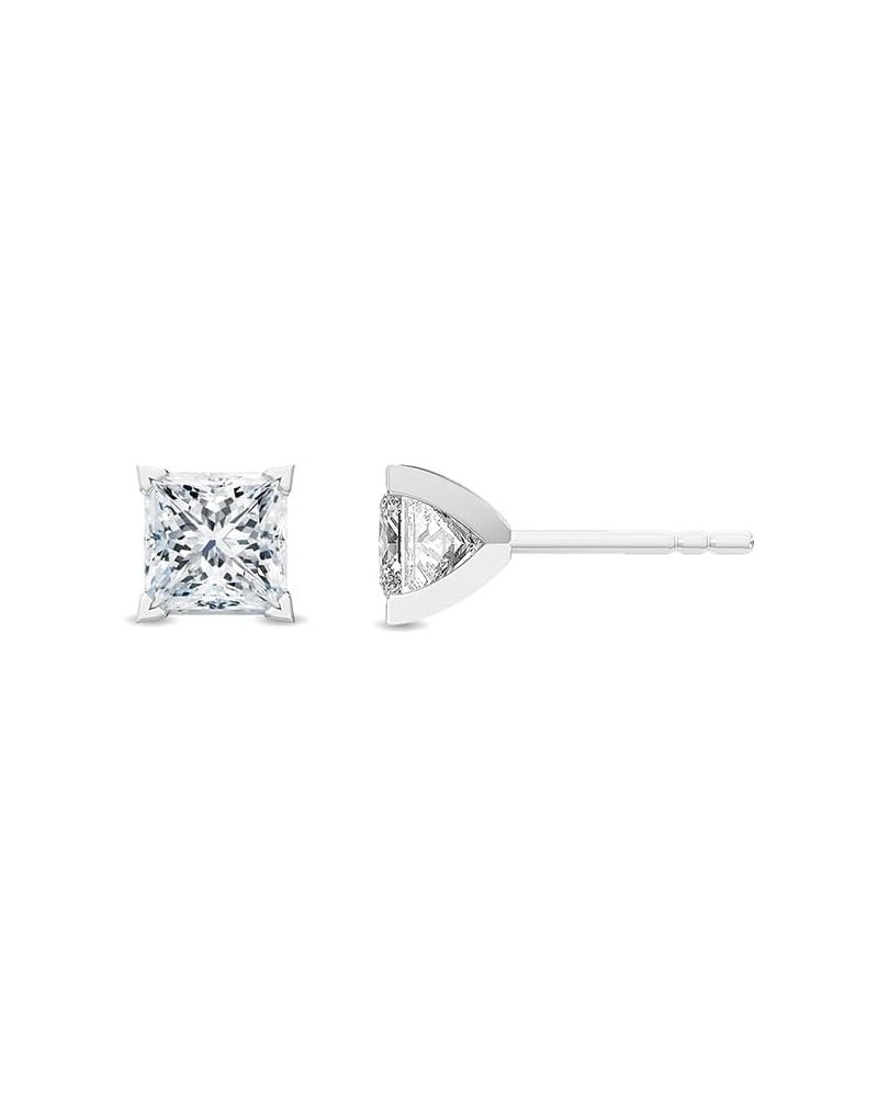 1-5 Carat (ctw) White Gold Princess Cut LAB GROWN Diamond Solitaire Earrings (Color D-E Clarity VS1-VS2) Platinum 2.0 carats ...