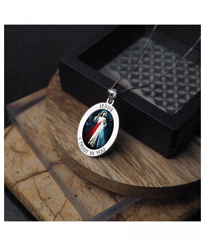 Divine Mercy Oval Religious Medal, Available in Sterling Silver and Solid 10K or 14K Gold 14K Solid White Gold 2/3 x 3/4 Inch...