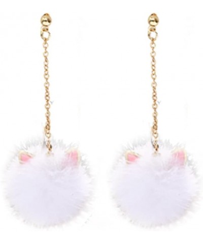 Fur Pom Pom Earrings Cute Cat Ears Pom Earrings for Women Long Chain Tassel Faux Fur Fluffy Drop Earrings Fashion Pom Ball Da...