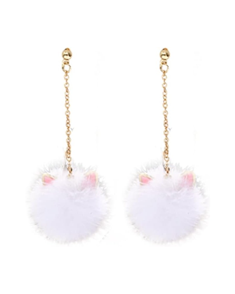 Fur Pom Pom Earrings Cute Cat Ears Pom Earrings for Women Long Chain Tassel Faux Fur Fluffy Drop Earrings Fashion Pom Ball Da...