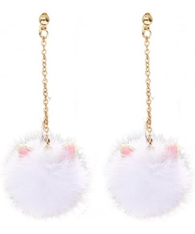 Fur Pom Pom Earrings Cute Cat Ears Pom Earrings for Women Long Chain Tassel Faux Fur Fluffy Drop Earrings Fashion Pom Ball Da...