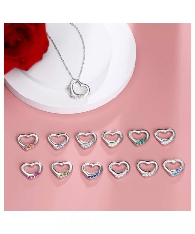 Floating Heart Birthstone Necklace for Women: 925 Sterling Silver Open Heart Pendant Necklaces Sparkling Cubic Zirconia Neckl...