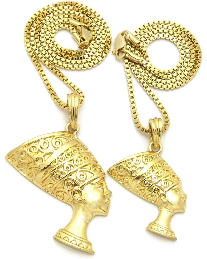 Egypt Queen Nefertiti Pendant 16 to 30 inches Box Chain two Necklace Set in Gold Tone 2mm 18"+20" Box Set $16.80 Necklaces