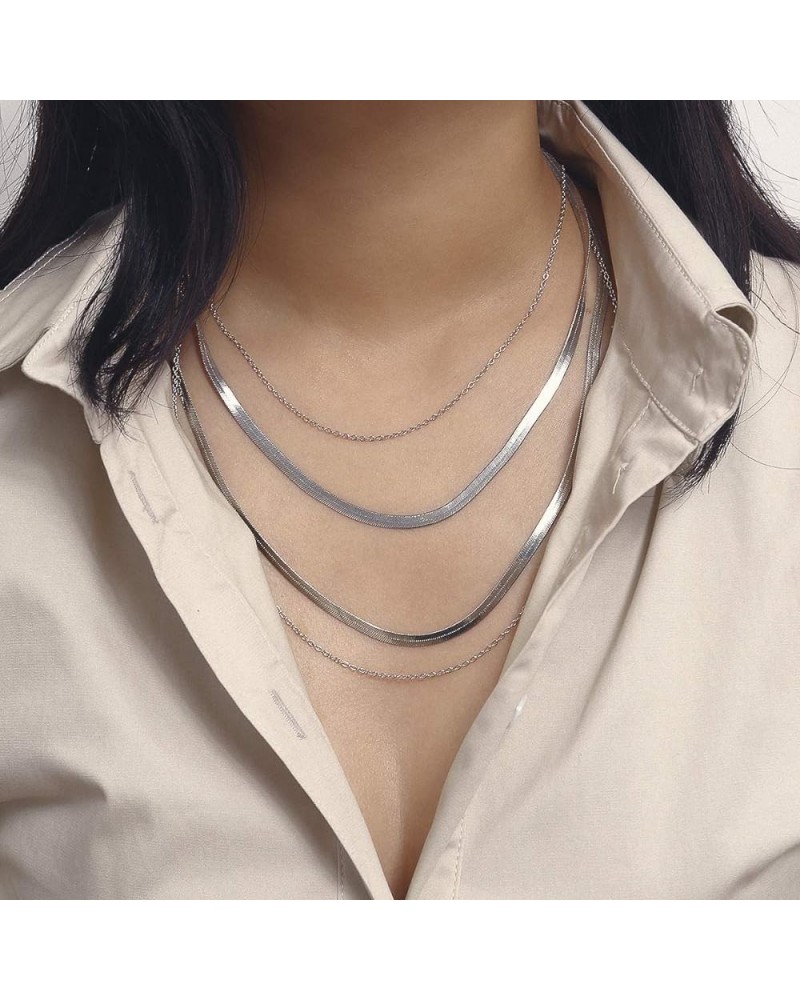 Italian Layred Flat Herringbone Chain Choker Necklace Snake Magic Necklace Prom Party Festival Accessories for Women and Girl...