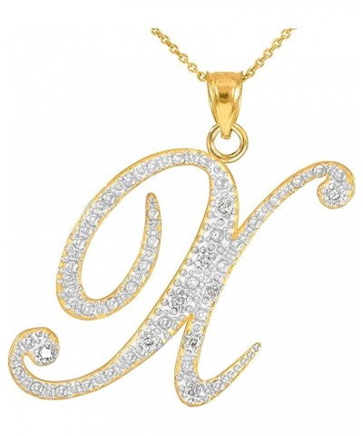 14K Yellow Gold Diamond Accented Dangling Cursive Initial A-Z Charm 4/5" Pendant Necklace (J-K Color, I1-I2 Clarity) - Choice...