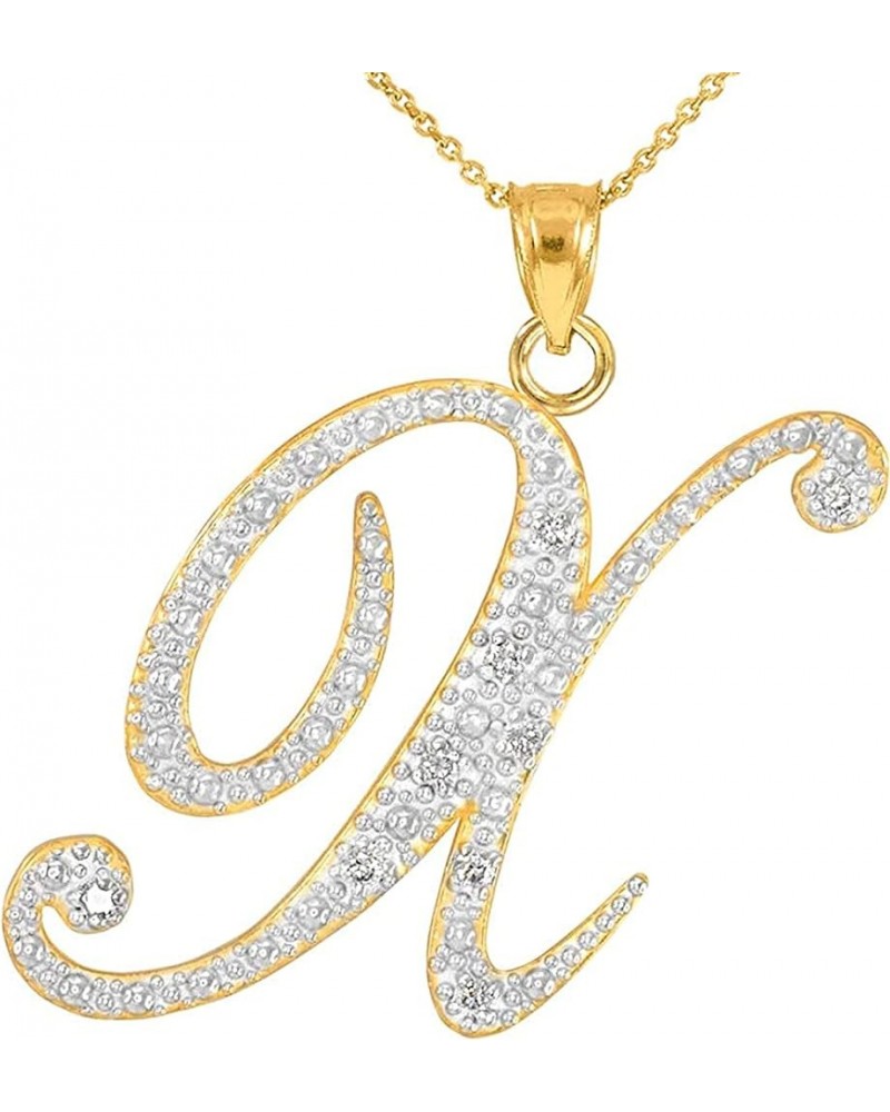 14K Yellow Gold Diamond Accented Dangling Cursive Initial A-Z Charm 4/5" Pendant Necklace (J-K Color, I1-I2 Clarity) - Choice...