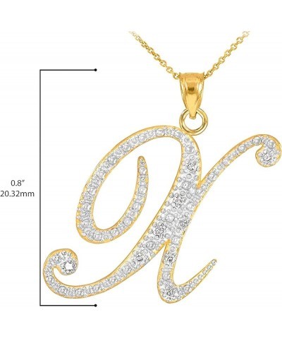 14K Yellow Gold Diamond Accented Dangling Cursive Initial A-Z Charm 4/5" Pendant Necklace (J-K Color, I1-I2 Clarity) - Choice...