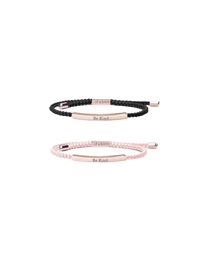 Be Kind of a Bitch Bracelet, Adjustable Hand Braided Wrap Bracelet for Women Jewelry Gifts Bracelet Rose Gold Pink+Black $9.7...