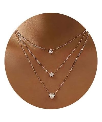 Layered Choker Necklaces,Five-pointed Star,love Heart Rhinestone Pendant,Multilayer Adjustable Bohemian Layering Chain for Wo...