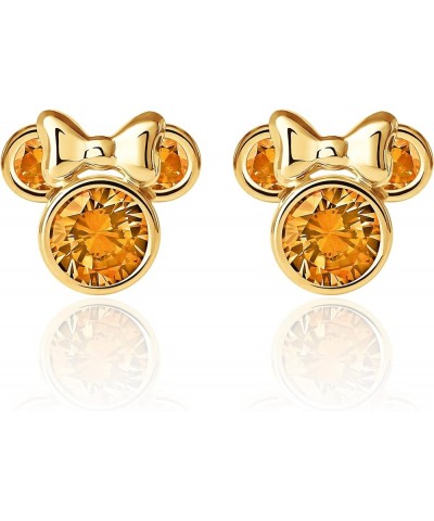 Womens Minnie Mouse Birthstone Earrings - 10K Gold Stud Earrings - Jewelry for Women November Amber Cubic Zirconia $49.35 Ear...