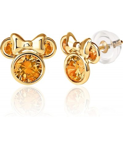 Womens Minnie Mouse Birthstone Earrings - 10K Gold Stud Earrings - Jewelry for Women November Amber Cubic Zirconia $49.35 Ear...