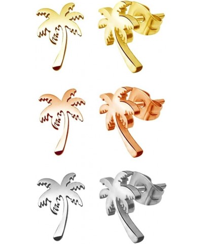 Stainless Steel Tiny Beach Palm Tree Stud Earrings Summer Vacation Jewelry 3 pairs set $7.97 Earrings