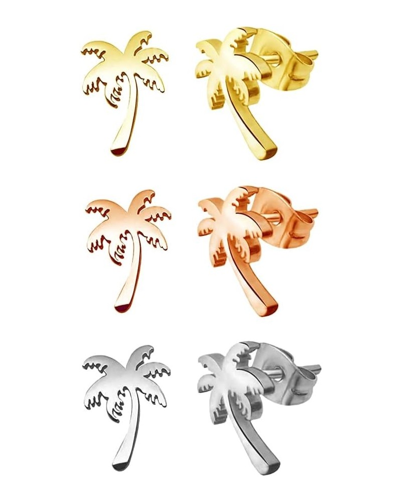 Stainless Steel Tiny Beach Palm Tree Stud Earrings Summer Vacation Jewelry 3 pairs set $7.97 Earrings