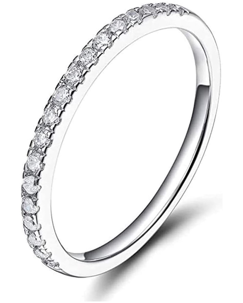 925 Sterling Silver Wedding Band Cubic Zirconia Crystal Half Eternity Stackable Engagement Ring (7) 8 $10.06 Rings