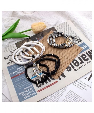 Heishi Surfer Bracelets Set Clay Bead Preppy Bracelets Evil Eye Bracelets for Teen Girls Y2k Bracelets Set Vinyl Disc Stretch...