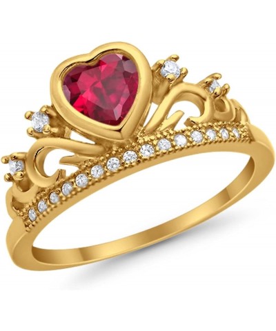 Heart Crown Ring Half Eternity Simulated Cubic Zirconia 925 Sterling Silver Choose Color Yellow Tone, Simulated Red Ruby $10....