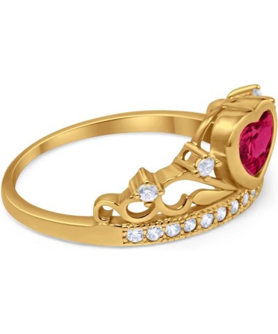 Heart Crown Ring Half Eternity Simulated Cubic Zirconia 925 Sterling Silver Choose Color Yellow Tone, Simulated Red Ruby $10....