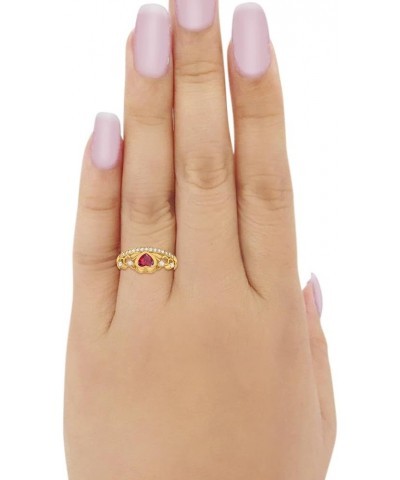 Heart Crown Ring Half Eternity Simulated Cubic Zirconia 925 Sterling Silver Choose Color Yellow Tone, Simulated Red Ruby $10....