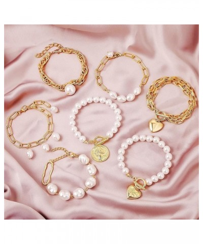 Gold Pearl Bracelets for Women Girls Link Chain Paperclip Charm Pearl OT Buckle Dainty Bracelet Jewelry Gift H 1 PC $7.13 Bra...