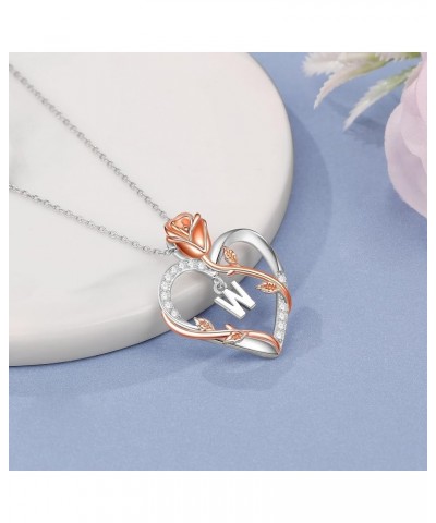 Initial Necklaces for Women Rose Heart Necklaces Gifts for Women Girls 925 Sterling Silver Letter Pendant Necklace Jewelry Mo...