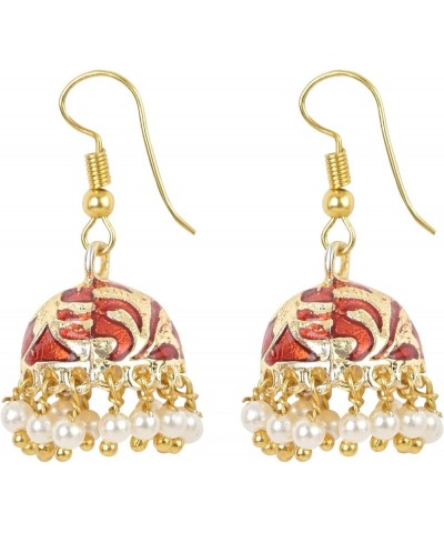 Indian Bollywood Gold Plated Traditional Faux Pearl Enamelled Ethnic Designer Party Wear Earrings for Women (E2547) Maroon $1...